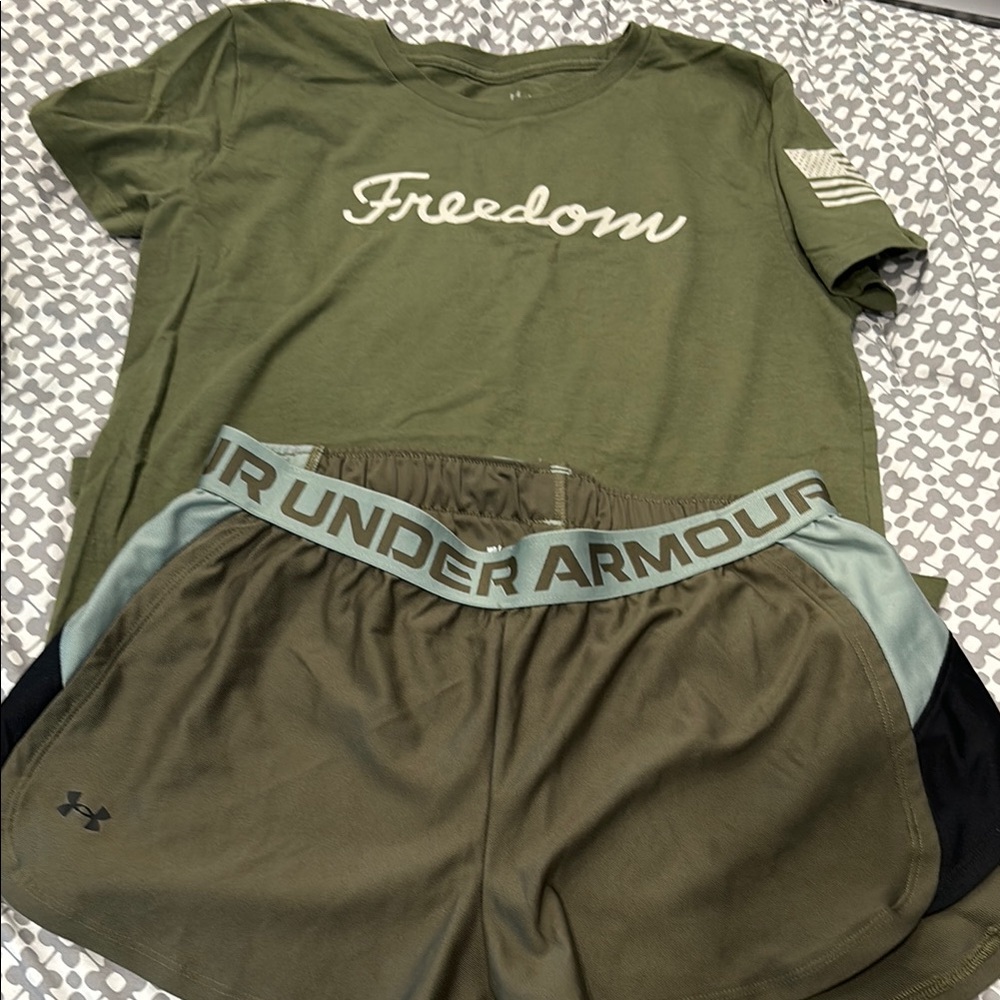 Under Armour Olive and Black Shorts with Freedom Tee